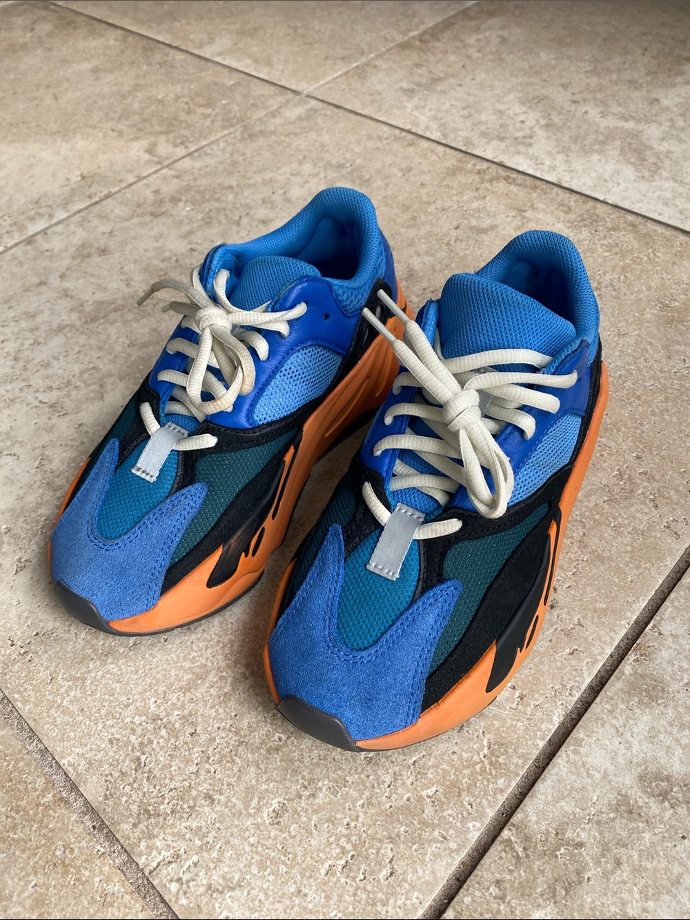 adidas Yeezy Boost 700 Bright Blue and Orange Mesh Suede Sneakers